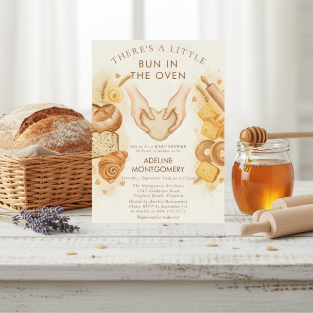 watercolor bread Bun in the Oven Baby Shower Invitation (Creator Uploaded)