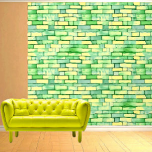 Watercolor Bricks Green Yellow Seamless Patterns Wallpaper
