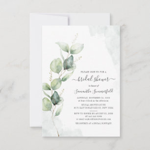 Watercolor Bridal Shower Eucalyptus Script Floral Invitation