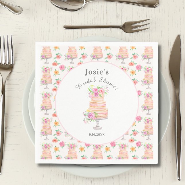 Watercolor Bridal Shower Layered Rose Cake Pattern Napkin (Creator Uploaded)