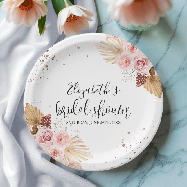 Watercolor Bridal Shower Paper Plates | Boho  (Creator Uploaded)