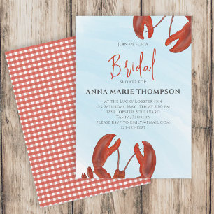 Watercolor Bridal Shower Red Lobster Coastal Ocean Invitation