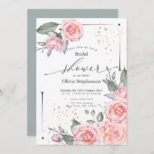Watercolor Bridal Shower Rustic Pink Roses  Invitation