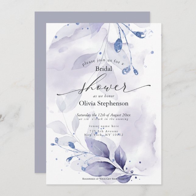 Watercolor Bridal Shower Rustic Violet Foliage  Invitation (Front/Back)