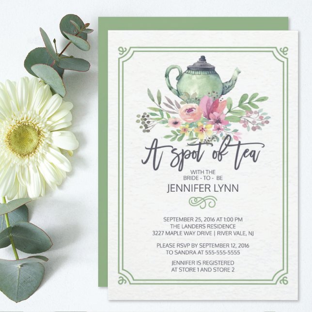 Watercolor Bridal Shower Spot of Tea Shower Invite (Creator Uploaded)