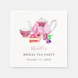 Watercolor Bridal Shower Tea Party Pink Teapot Napkin
