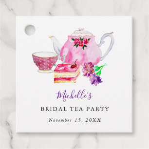 Watercolor Bridal Shower Tea Party Purple Teapot Favour Tags