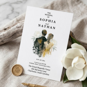 Watercolor Bride and Groom Wedding Invitation