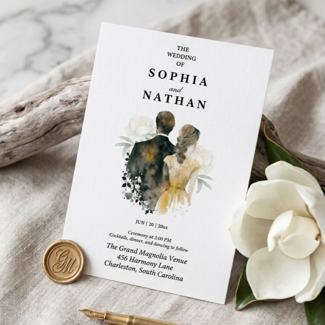 Watercolor Bride and Groom Wedding Invitation (Creator Uploaded)