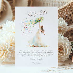 Watercolor Bride Floral Toss Bridal Shower Thank You Card