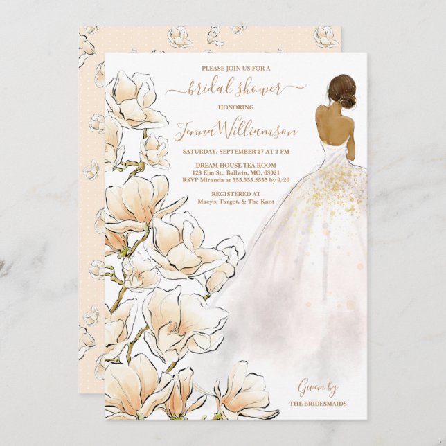 Watercolor Bride Magnolia Bridal Shower Invitation (Front/Back)