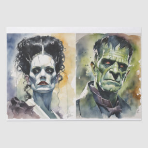 Watercolor Bride of Frankenstein & Frankenstein  Tissue Paper