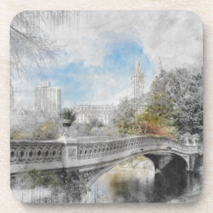 Watercolor bridge in Central Park New York Coaster