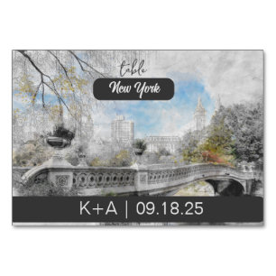 Watercolor bridge in Central Park New York Table Number