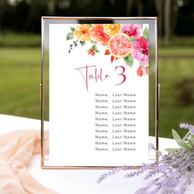 Watercolor Bright Citrus Flower Seating Chart Card (Creator Uploaded)