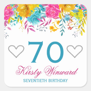Watercolor Bright Coloured Spring Flowers Birthday Square Sticker