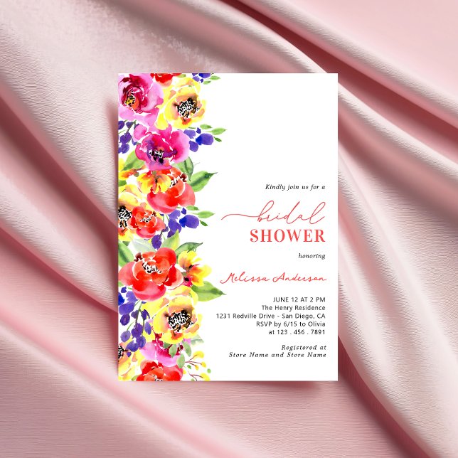 Watercolor Bright Colourful Floral Bridal Shower Invitation (Creator Uploaded)