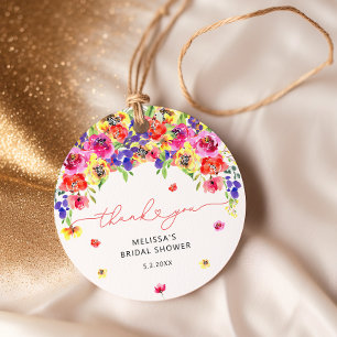Watercolor Bright Floral Bridal Shower Thank You Favour Tags