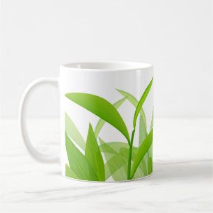 Watercolor bright green leaves  coffee mug