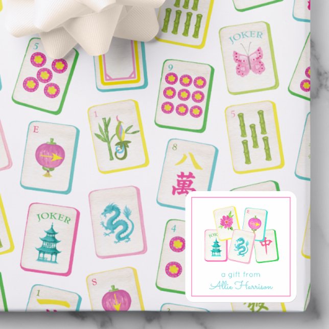 Watercolor Bright Mahjong Tiles Enclosure Square Sticker (Creator Uploaded)