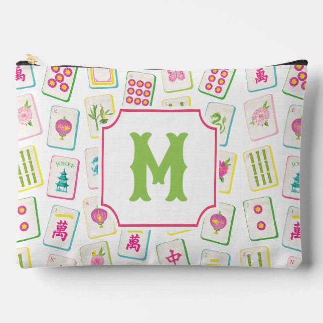 Watercolor Bright Mahjong Tiles Monogram Accessory Pouch (Front)
