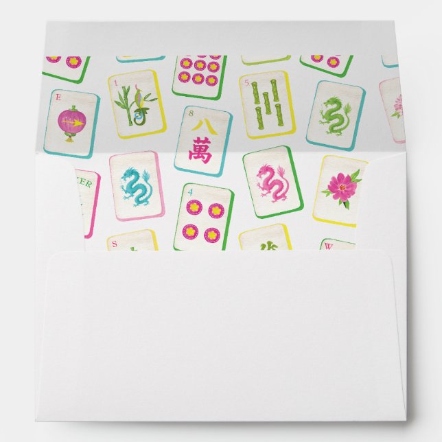 Watercolor Bright Mahjong Tiles Monogram Envelope (Back (Bottom))