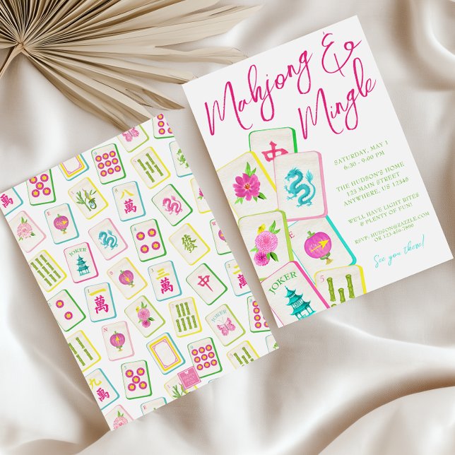 Watercolor Bright Mahjong Tiles Party Invitation (Creator Uploaded)