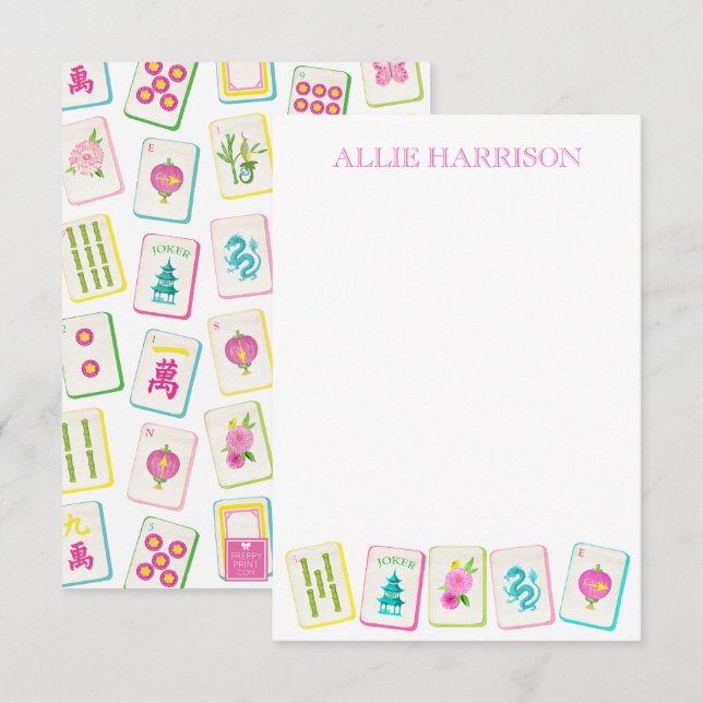 Watercolor Bright Mahjong Tiles Personalised Card (Front/Back)