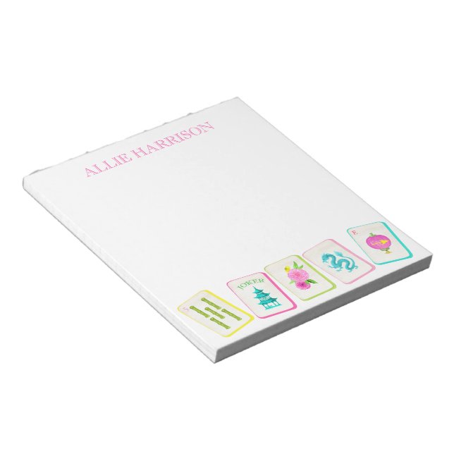 Watercolor Bright Mahjong Tiles Personalised Notepad (Angled)