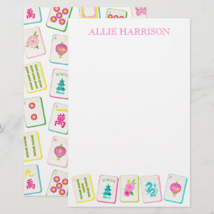 Watercolor Bright Mahjong Tiles Personalised Stationery