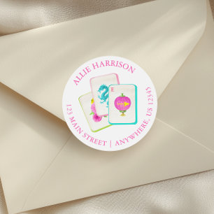 Watercolor Bright Mahjong Tiles Return Address Classic Round Sticker