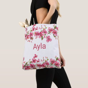 Watercolor bright pink blossom flora Bridal Shower Tote Bag
