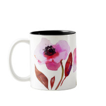 Watercolor bright pink blossom flowers  