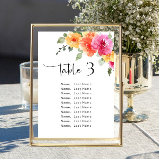 Watercolor Bright Pink Flowers Table Number Cards (Creator Uploaded)