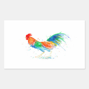 Watercolor Bright Rooster Print Rectangular Sticker