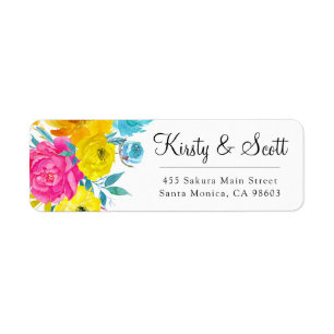 Watercolor Bright Summer Flowers Weddding Address Return Address Label