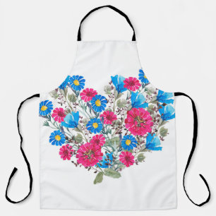 Watercolor bright wildflowers apron