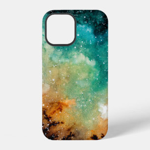 Watercolor Bright Yellow Nebula, Stars and Dark Sk iPhone 12 Case