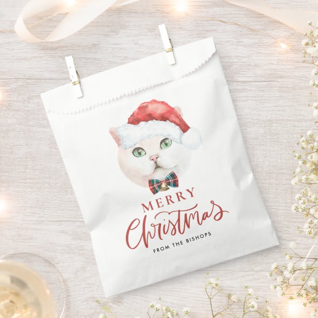 Watercolor British Shorthair Cat Santa Christmas Favour Bag (Clipped)