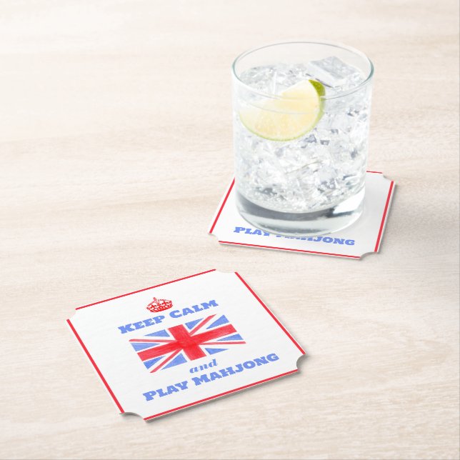 Watercolor British Union Jack Keep Calm Mahjong Paper Coaster (Insitu)