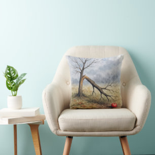 Watercolor Broken Apple Tree  Cushion