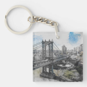 Watercolor Brooklyn Bridge Keychain – NYC Travel 
