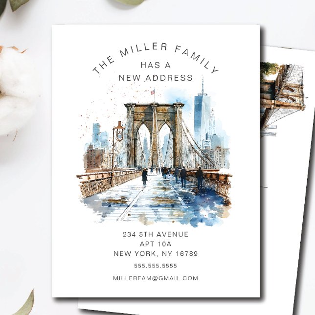 Watercolor Brooklyn Bridge Moving Announcement  Postcard (Creator Uploaded)