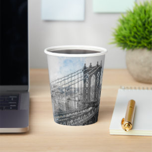 Watercolor Brooklyn Bridge Paper Cups – NYC Art