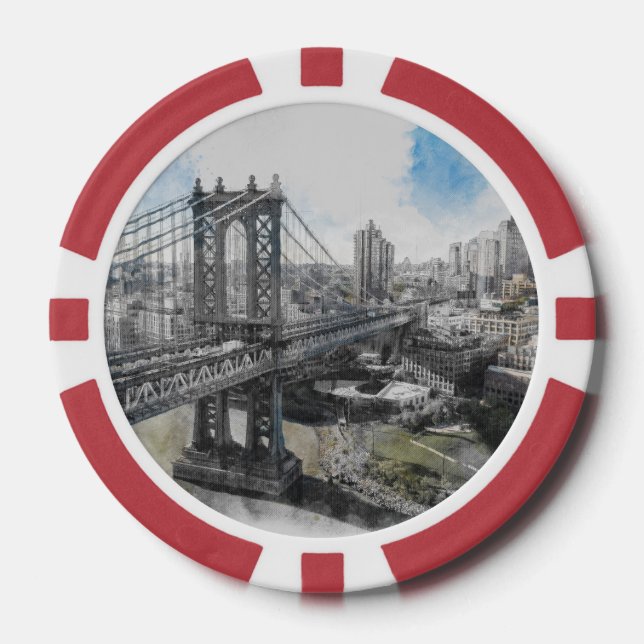 Watercolor Brooklyn Bridge Poker Chips – Artistic  (Front)