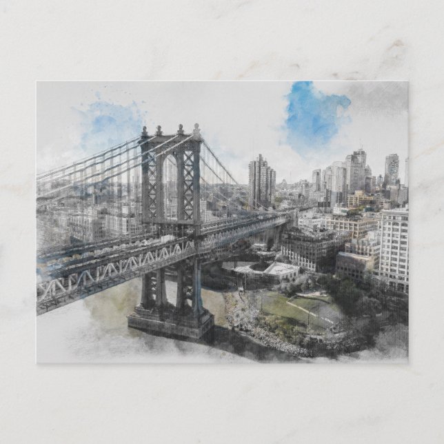 Watercolor Brooklyn Bridge Postcard – New York  (Front)