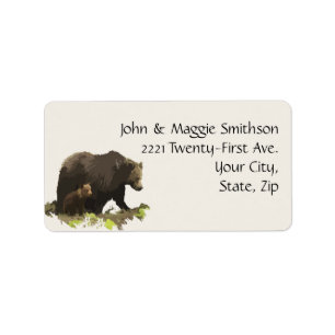 Watercolor Brown Bear Animal Nature Art Label