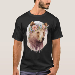 Watercolor Brown Bear Grizzly Flower Crown Wild An T-Shirt