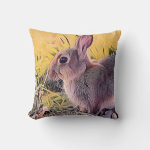 Watercolor Brown Bunny Rabbit Vintage Art Cushion