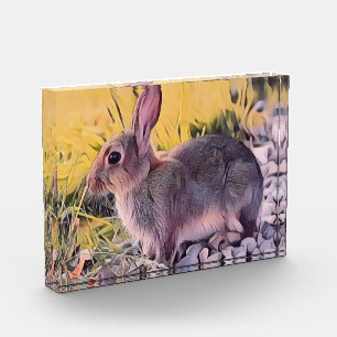 Watercolor Brown Bunny Rabbit Vintage Art Photo Block